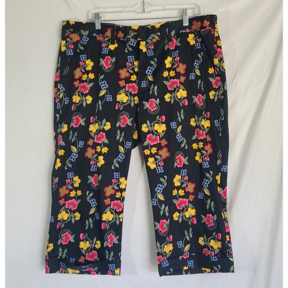 Loudmouth Womens Black Floral Multicolor Golfing Capri Pants 20W Plus